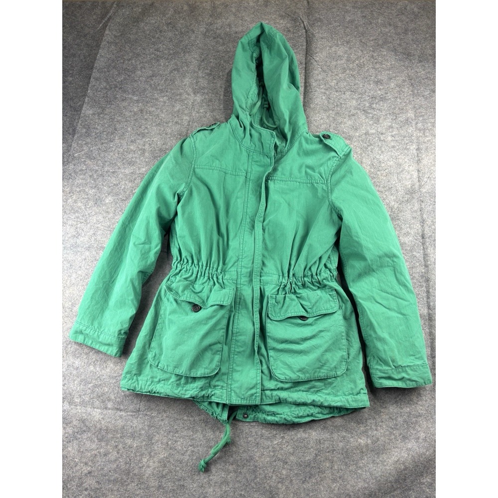 VTG Old Navy Jacket Womens M Green Parka‎ Hooded Coat Y2K 00s Classic Schoolgirl